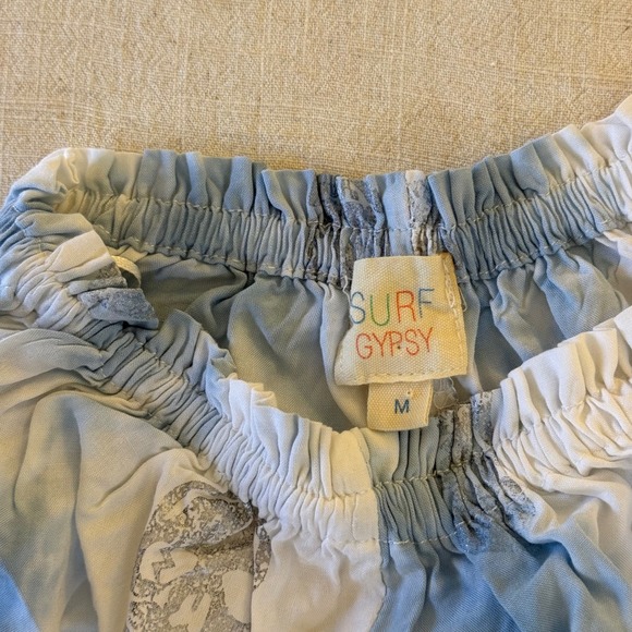 Surf Gypsy Blue White Tie Dye Skull Print Smocked Mini Dress Medium - Picture 2 of 10